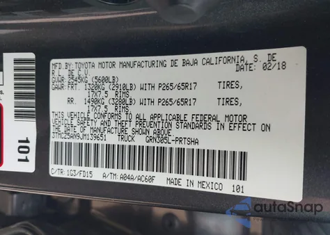 2018 Toyota Tacoma Trd Sport z USA, uszkodzony, nr VIN 3TMCZ5AN9JM139651